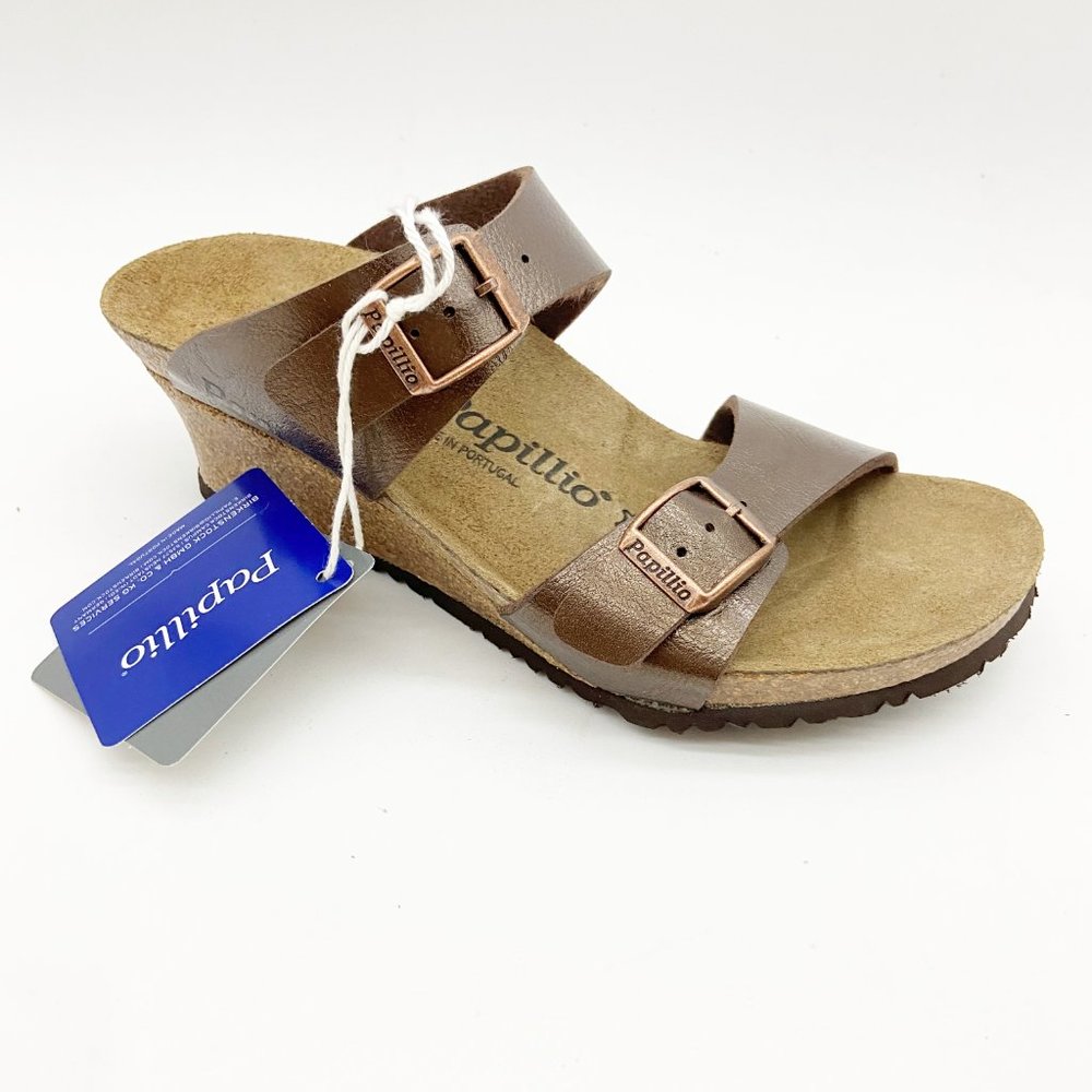 Papillio Birkenstock Graceful Toffee Leather Dorothy Wedge Sandals Narrow Fit - Picture 3 of 7